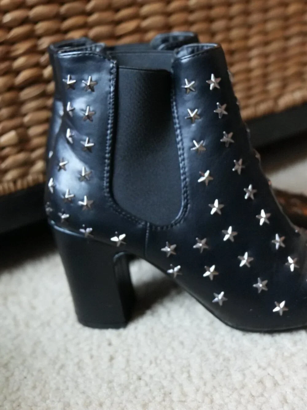 Vintage Havana Black Leather Star Studded Heeled Booties